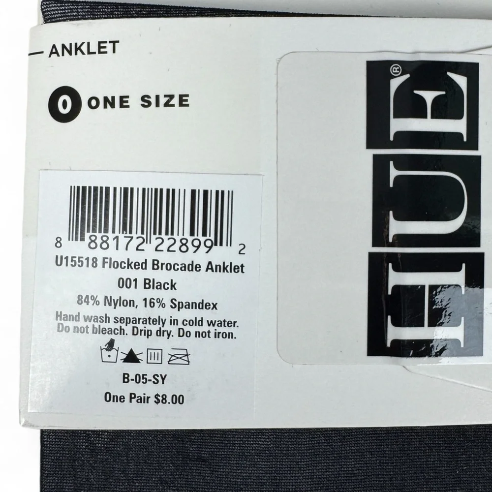 Hue Flocked‎ Brocade Anklet Socks Womens One Size Fits Most Sheer Black